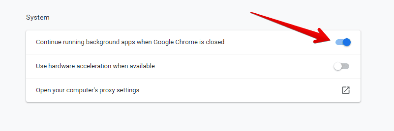 Disabling the toggle for closing background applications when Chrome shuts down