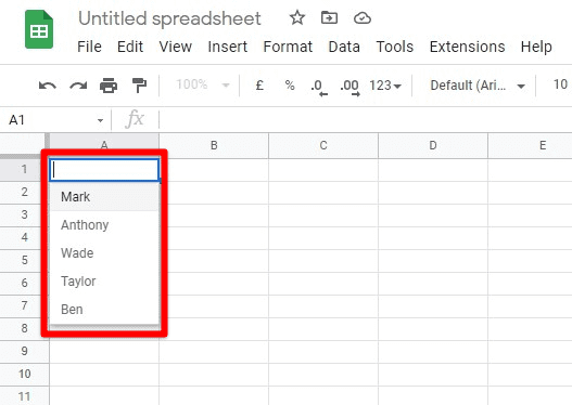 Dropdown list of items