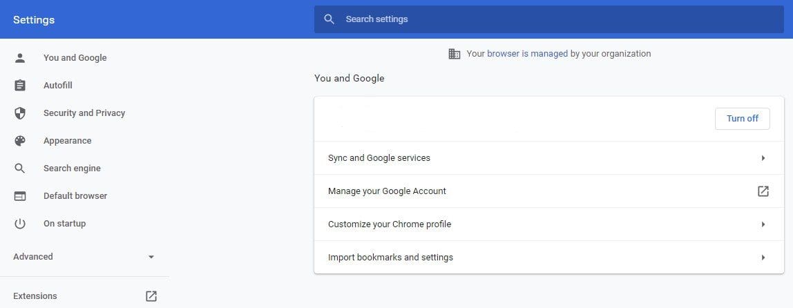 Google Chrome Settings Page