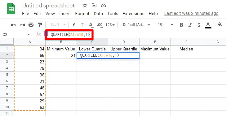 Implementing QUARTILE function for lower quartile