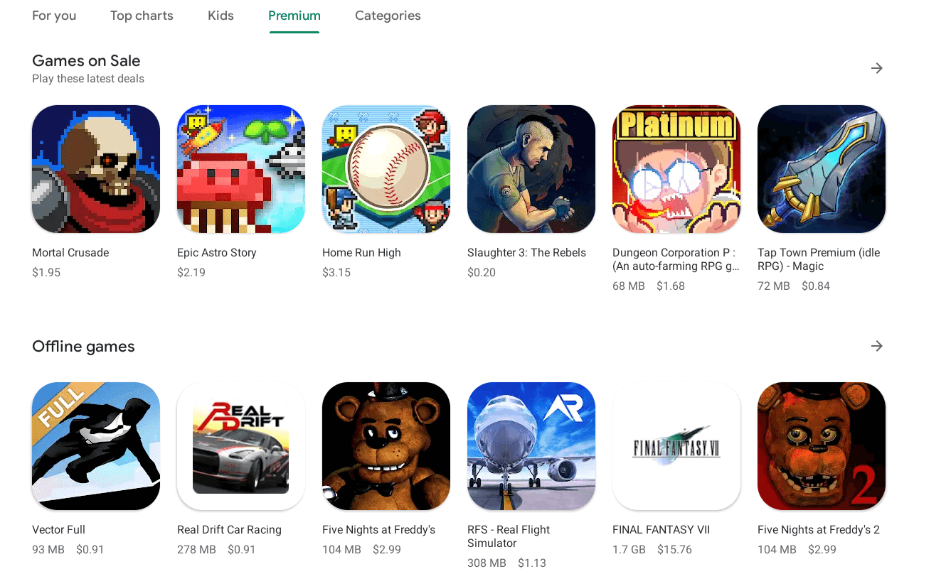 Premium Play Store games