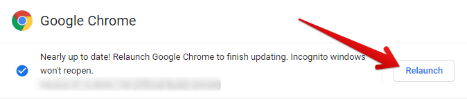 Relaunching Google Chrome for installing the latest updates