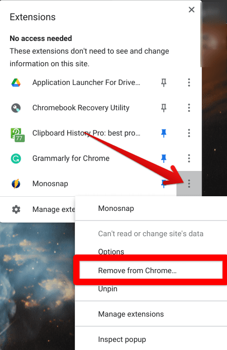 Removing the Google Chrome extension