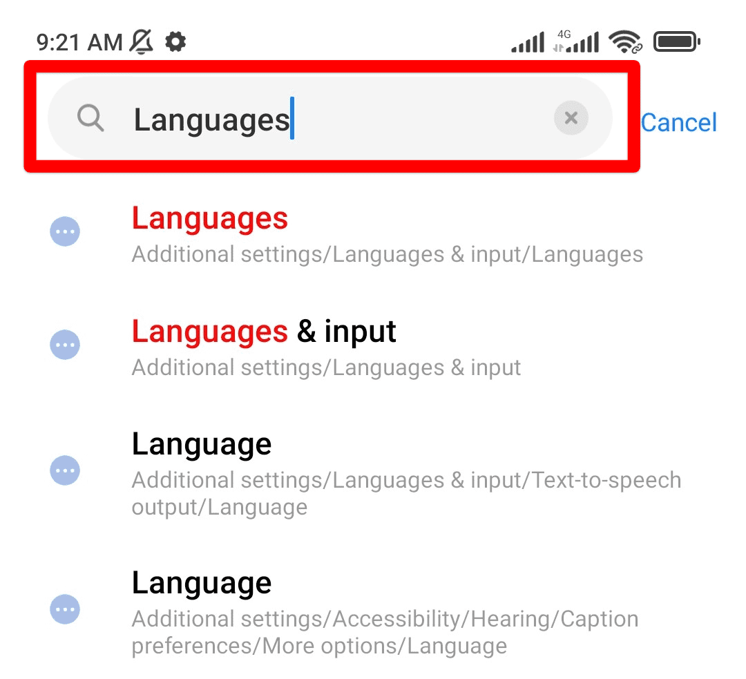 Searching For Languages Settings
