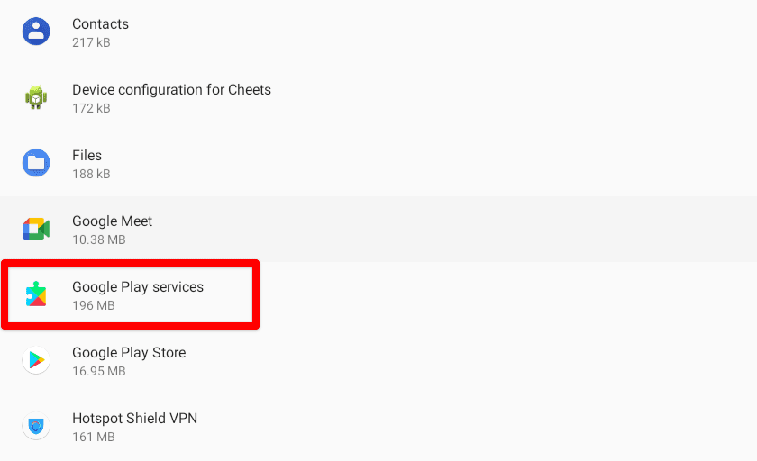 Selecting Google Play Services