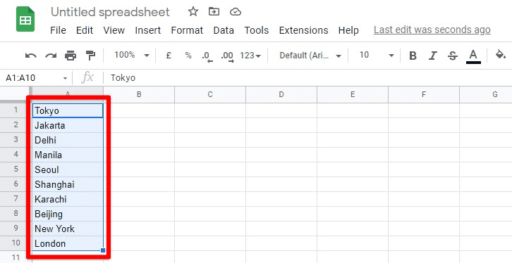 Selecting the cities column