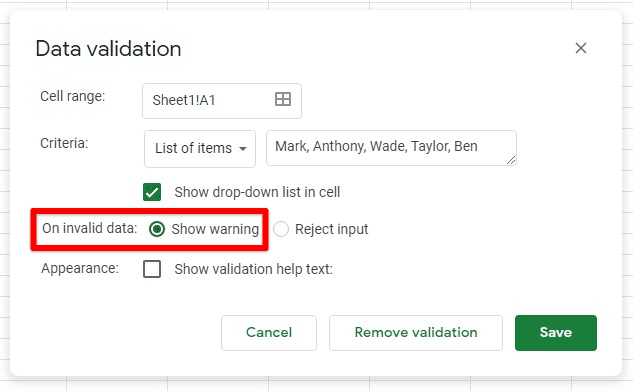 Setting invalid data response