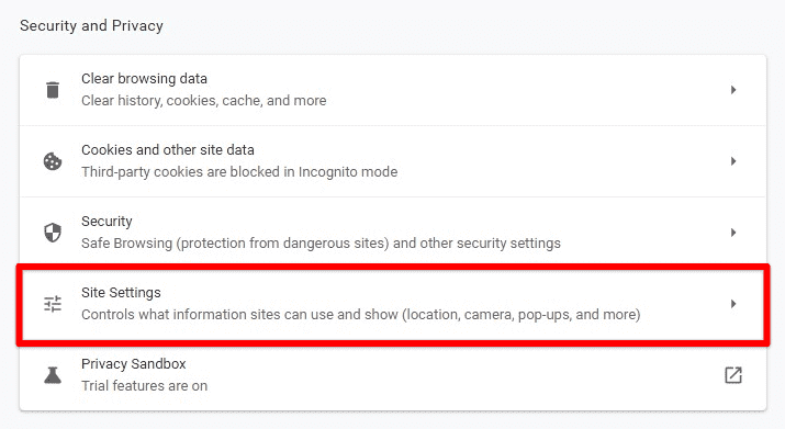 Site settings tab