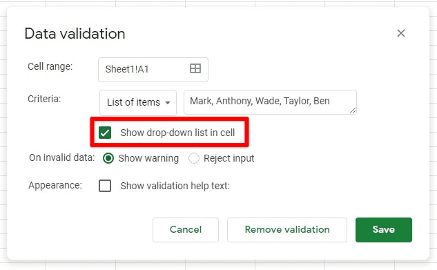 Ticking the dropdown list checkbox