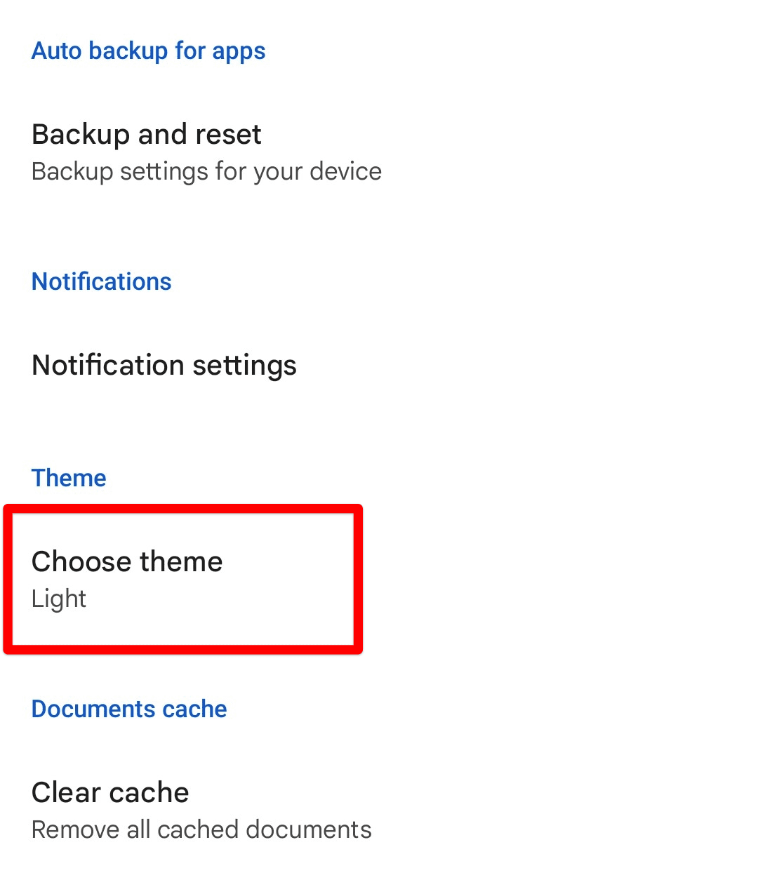 Choose theme tab