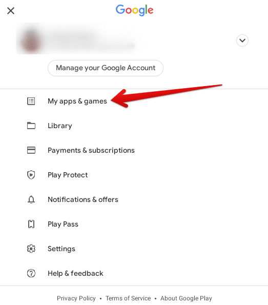 Clicking on "My apps and games