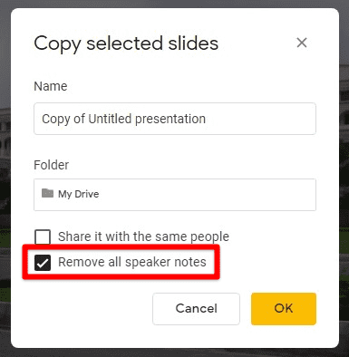 Copying slides without speaker notes