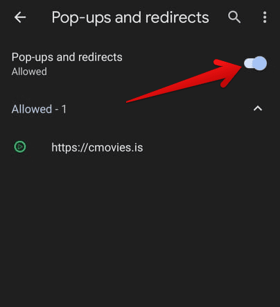 Disabling "Pop-ups and redirects"