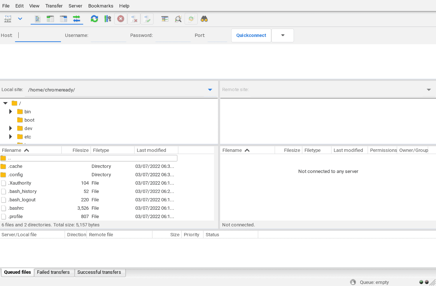 FileZilla user interface