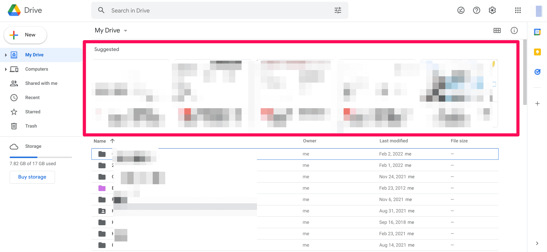 google drive quick access files in suggested section