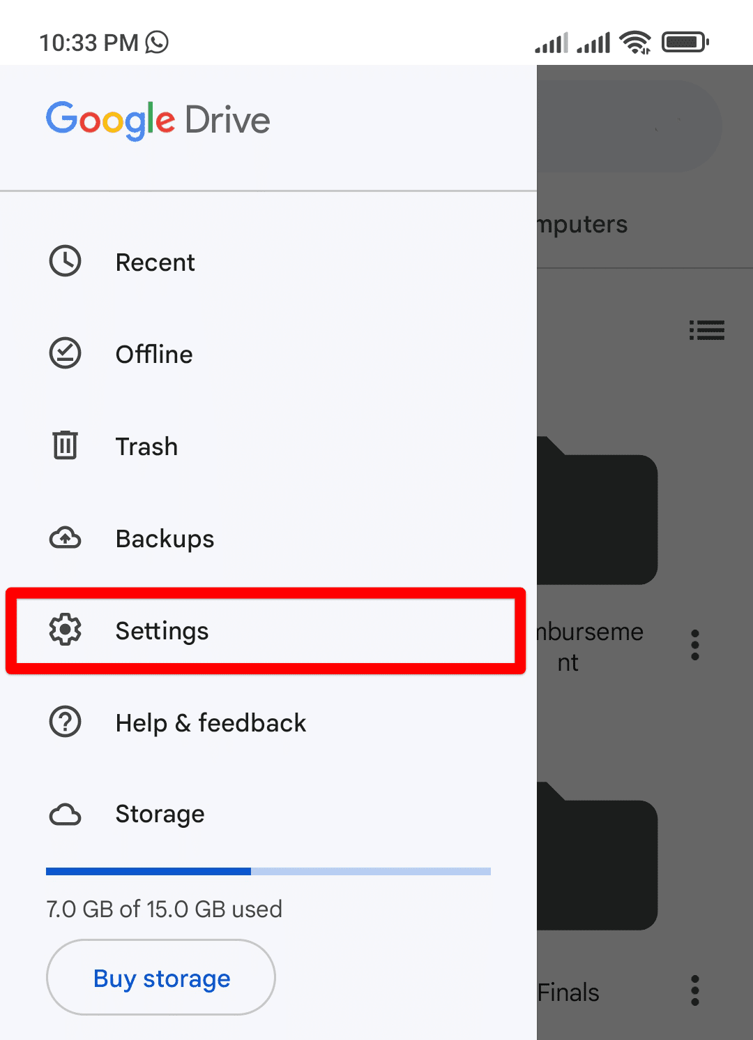 Google Drive settings