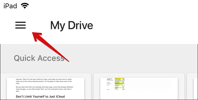 Opening Google Drive menu