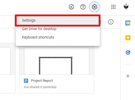 Opening Google Drive settings