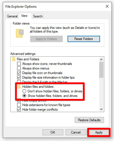 Show hidden files, folders, and drives