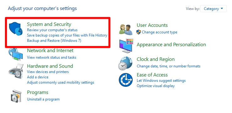 System and security tab
