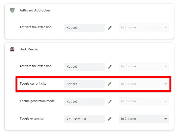 Toggle current site shortcut