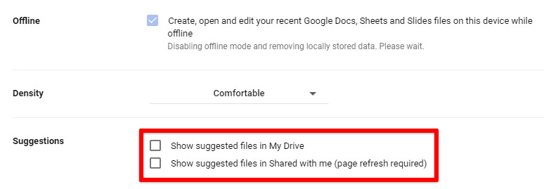 Unchecking suggestion settings
