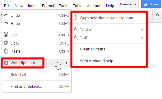 Using web clipboard