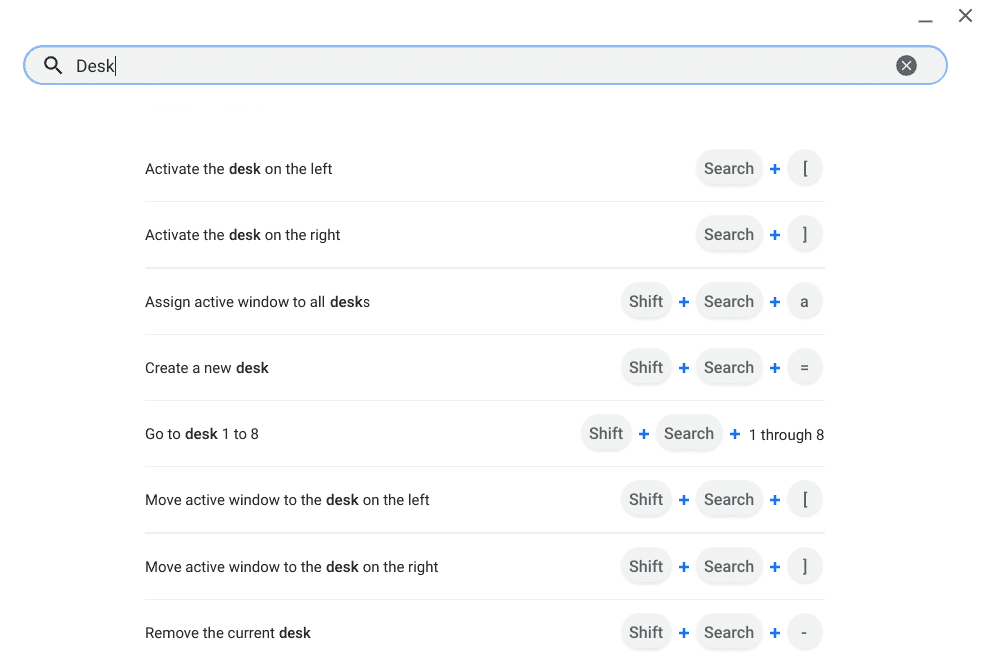 Virtual Desk shortcuts