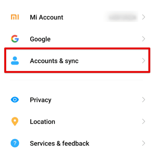 Accounts & sync tab