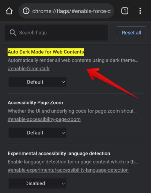 Auto dark mode flag on mobile