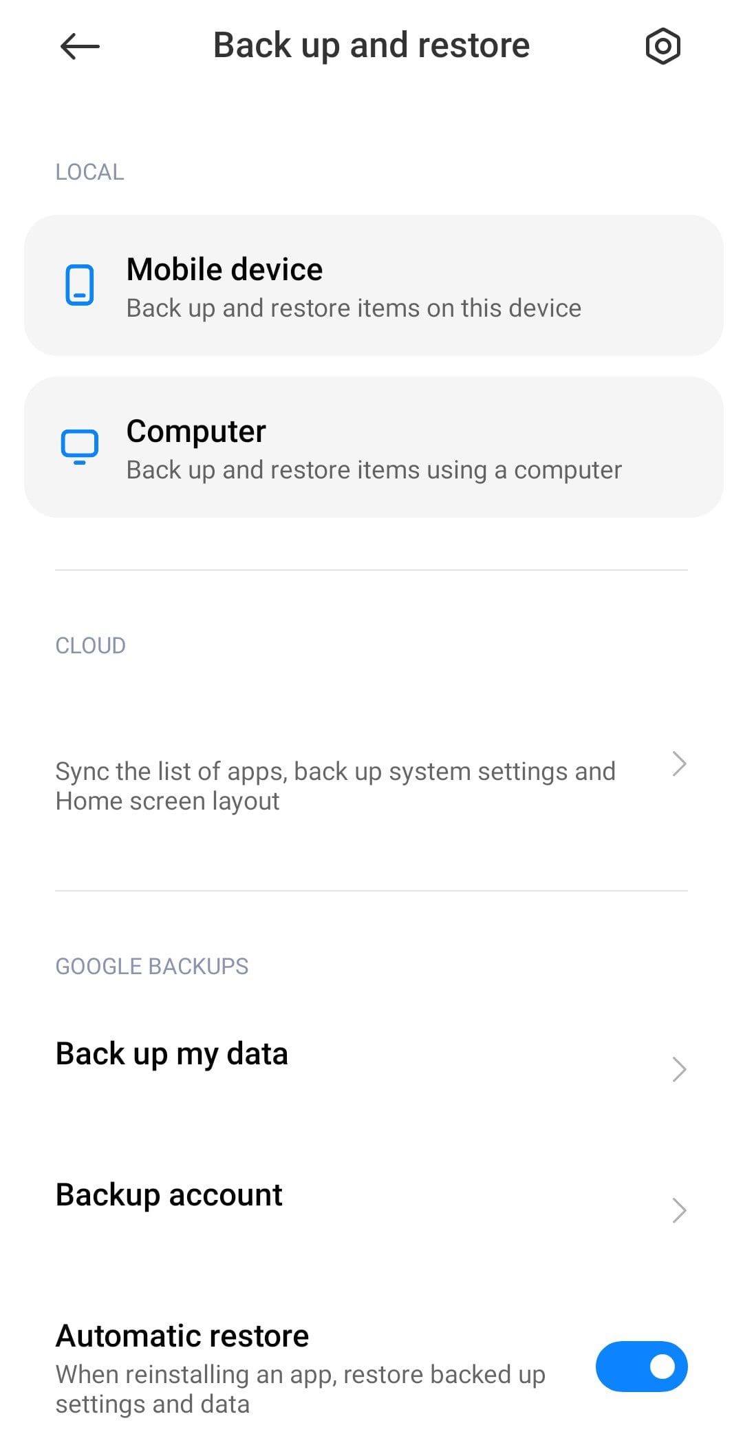 Back up and restore page settings