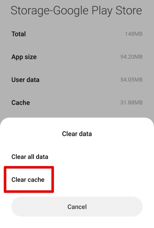 Clearing Google Play Store cache