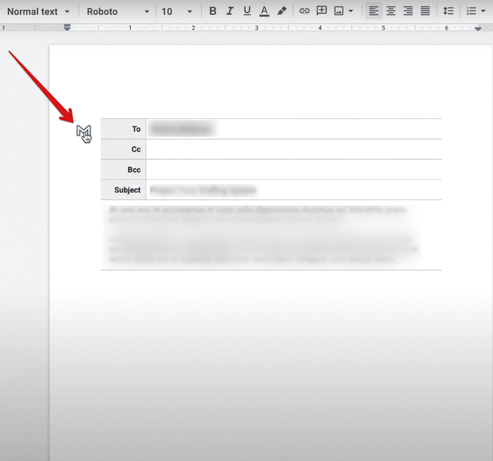 Composing a draft email within Docs