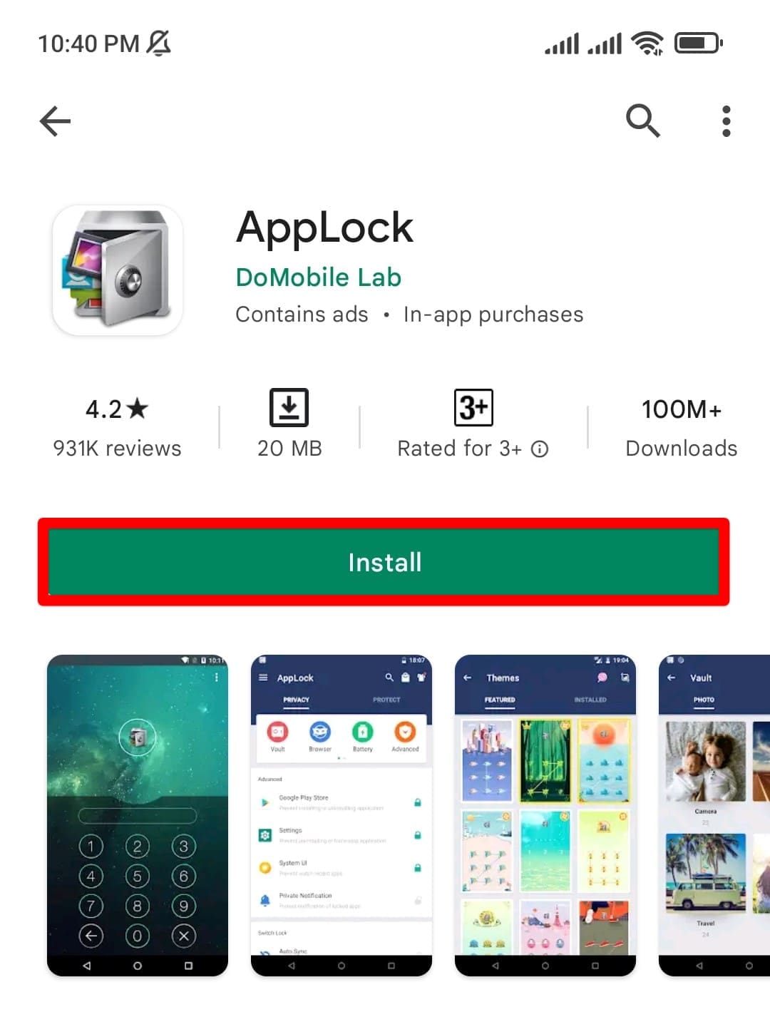 Downloading AppLock app