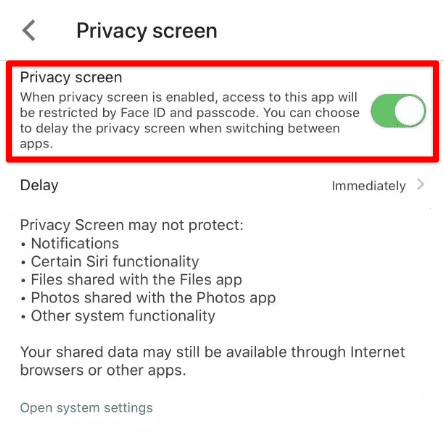 Enabling privacy screen