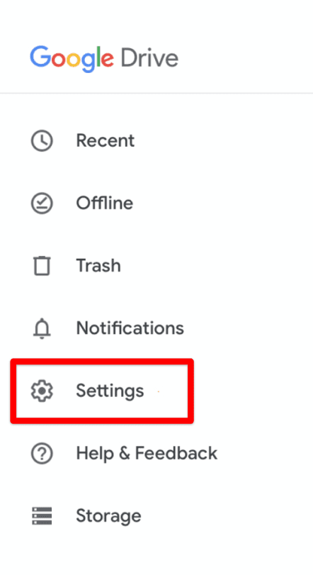 Google Drive settings