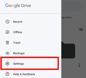 Google Drive settings