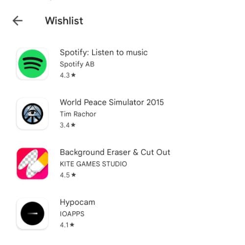 My wishlist on mobile