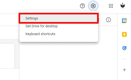 Opening Google Drive settings