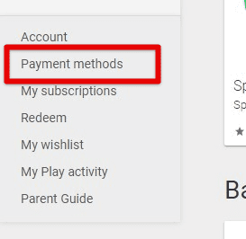 Payment methods tab