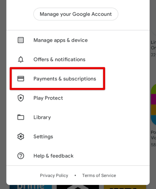 Payments and subscriptions option