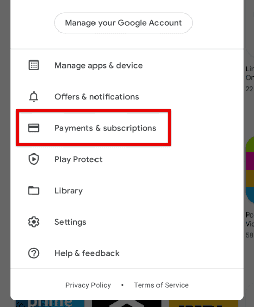 Payments and subscriptions tab
