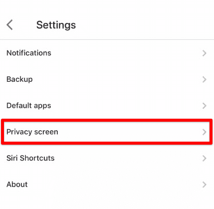 Privacy screen tab