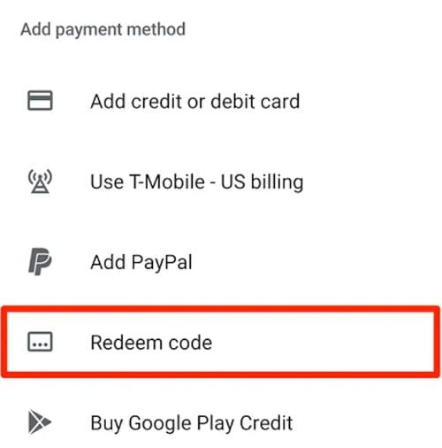 Redeem code tab