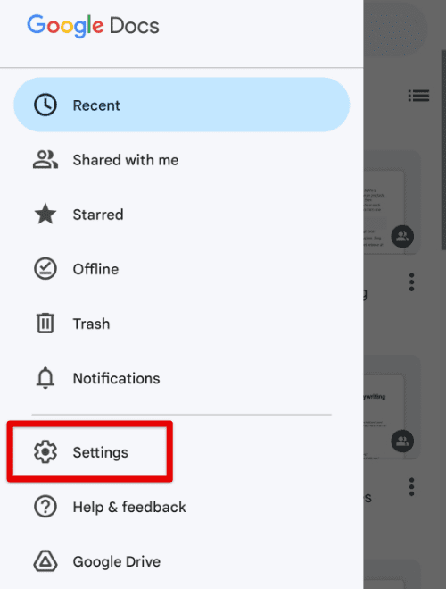 Settings tab