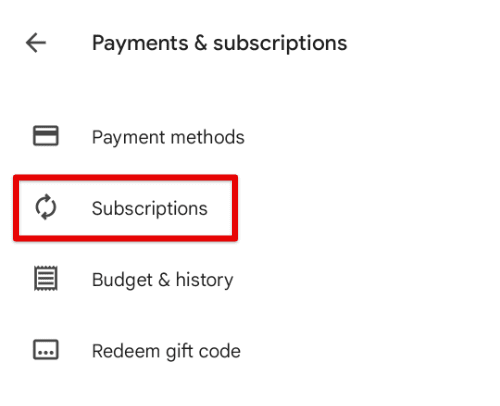 Subscriptions tab