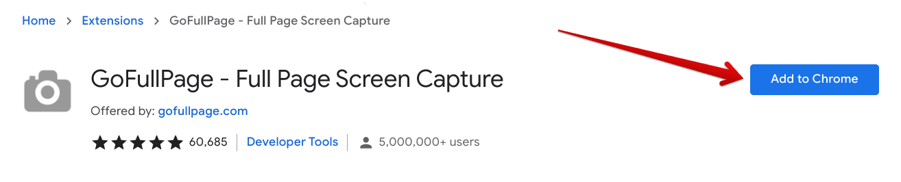 Adding GoFullPage to Chrome