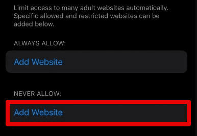 Adding a website to blocked list