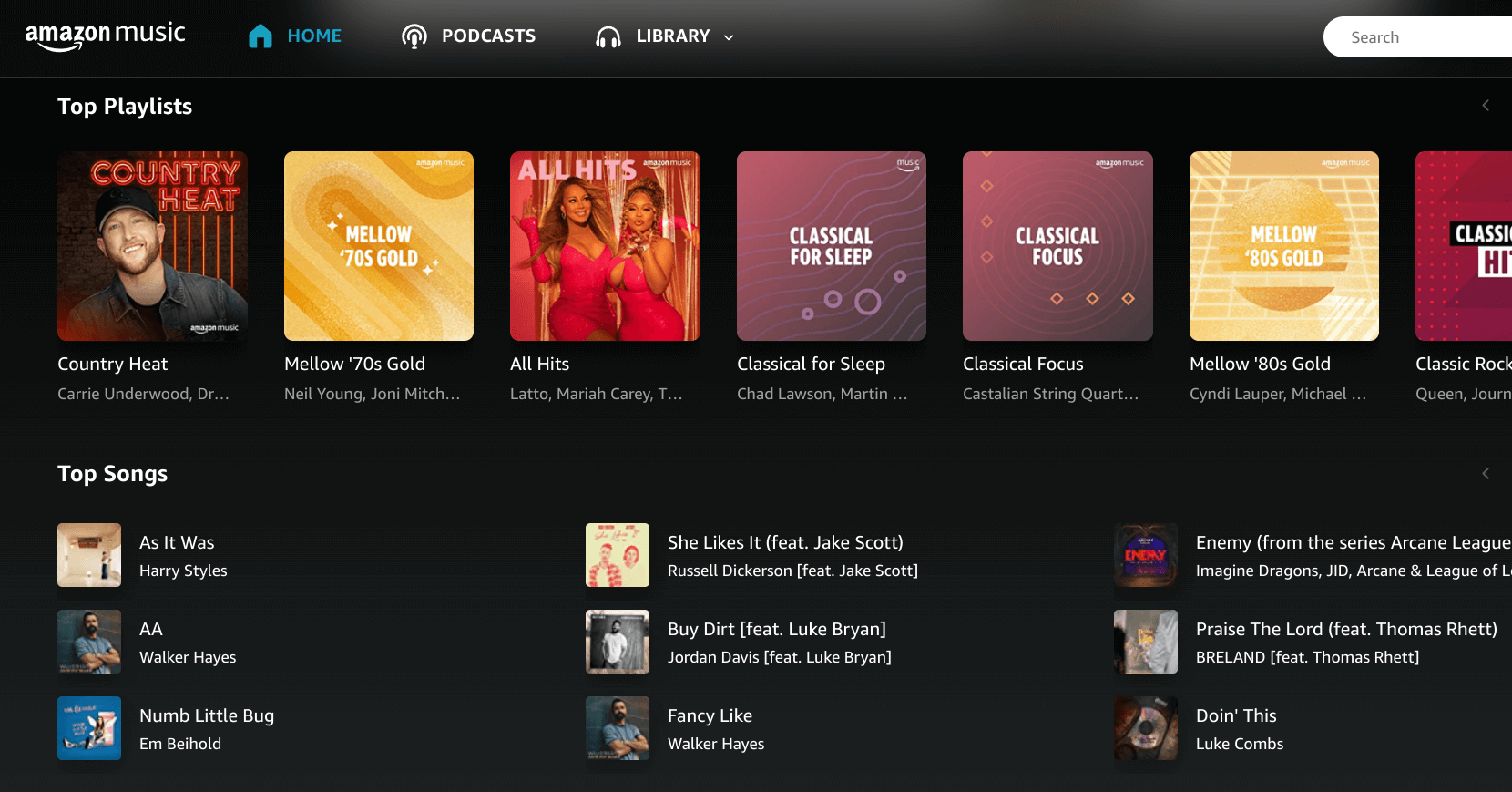 Amazon Music web player interface