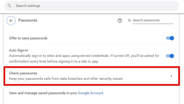 Check passwords tab